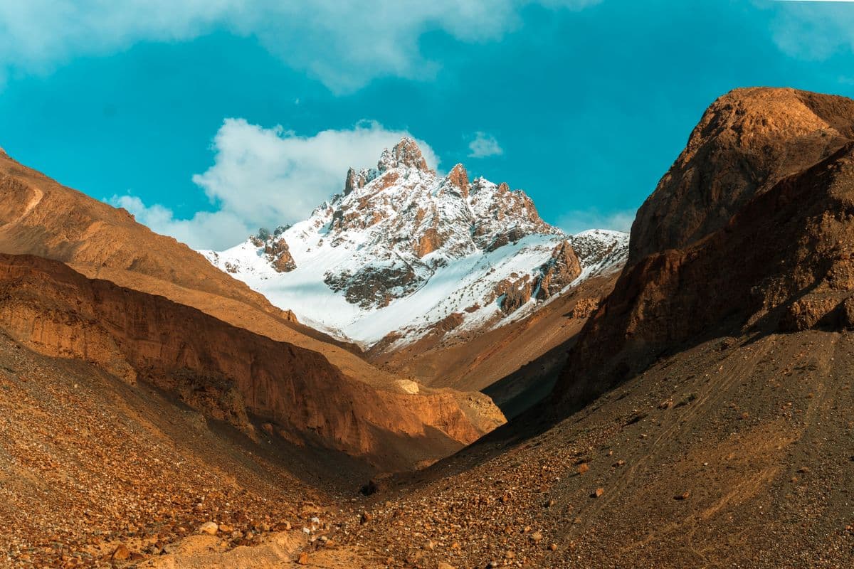 Snow-capped mountain peaks in a northern highland valley